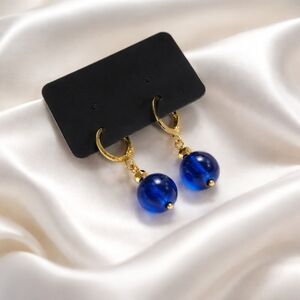 Handmade Blue Glass Bead Hoop Earrings – tono Minimalist Jewelry